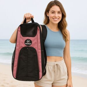Rapido Pink Black Mesh Snorkel Gear Backpack Lightweight Dive Bag Travel Beach R